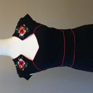 Hell Bunny Vixen hibiscus embroidered cap sleeve dress